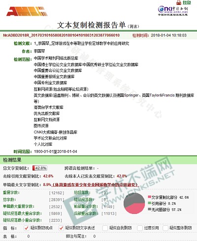 知網(wǎng)vip5.1檢測系統(tǒng)查重結(jié)果截圖